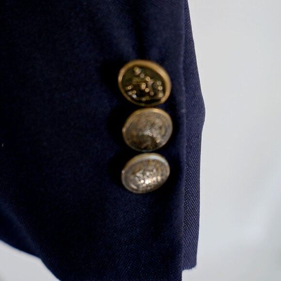 Oscar De La Renta Blue Wool 2 Bronze Button Blazer 42L / Slim 44L - Picture 3 of 12